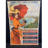 A large French railway pictorial advertising poster, 'Paris to London', and showing a visit to