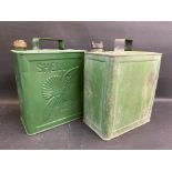 A Shell Aviation Spirit two gallon petrol can with Shell brass cap, plus a War Department two gallon