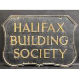 A Halifax Building Society shaped double sided cast metal hanging advertising sign, 34 x 23".