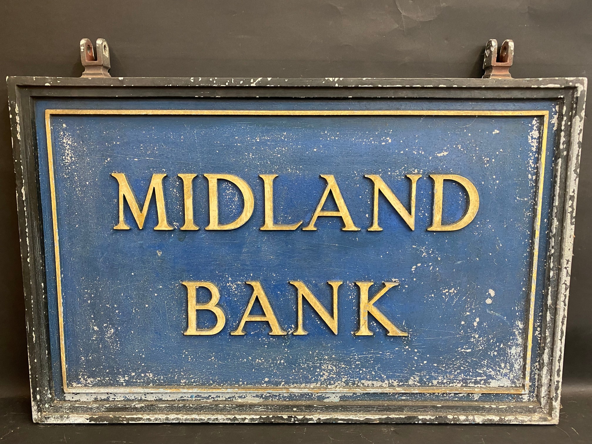 A large cast metal double sided Midland Bank hanging sign, 36 x 25 1/2" including hanging lugs. - Image 2 of 2