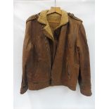 A leather and fur lined flying jacket, patinated and worn, no label.