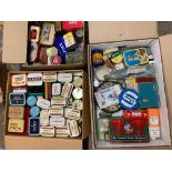 A collection in three boxes of assorted tins.