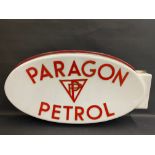 A rare Paragon Petrol oval double sided illuminated garage sign, with raised lettering, 39" w x 7