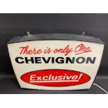 A Chevignon jeans single sided illuminated lightbox, 21" w x 16" h x 4" d.