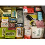 A selection of tins and packaging including Allenburys, Altoids etc, plus a selection of first aid