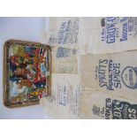 A selection of original linen bags all with advertising for Melox, Spratts etc. plus a commemorative