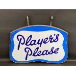 A Player's Please double sided shaped enamel sign in original hanging frame, superb gloss
