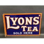 A Lyons' Tea Sold Here double sided enamel sign with hanging flange in superb near mint