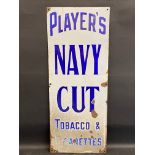 A Player's Navy Cut Tobacco & Cigarettes narrow enamel sign, by Protector, 12 x 30".