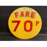 A fairground circular price indicator sign, handpainted.