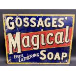 A Gossages' Magical Free Lathering Soap rectangular tin advertising sign, 13 x 10".