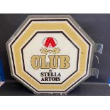 A Stella Artois Club octagonal lightbox, 33 1/4" w (including bracket) x 31 1/2" h x 6" d.