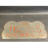 An unusual chrome plated pediment advertising sign for Sam Thomas of Bristol, 19 x 10".