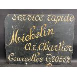 A Michelin French restaurant wooden hand painted sign, 18 1/2 x 14".