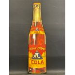 A circa 1950s Royal Crown Cola card die-cut advertising sign in the form of a bottle, 6 x 23 1/2".