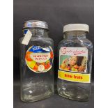 A Needler's Mixed Fruit Pastilles glass sweet jar with original labels, plus a second for Bonds of