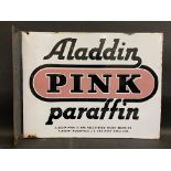 An Aladdin Pink Paraffin rectangular double sided enamel sign with hanging flange, good gloss, 18