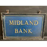 A large cast metal double sided Midland Bank hanging sign, 36 x 25 1/2" including hanging lugs.