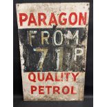 A rectangular garage sign handpainted with the words 'Paragon Quality Petrol', 24 x 36".