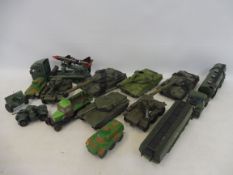 A tray of assorted Corgi and Dinky military models, to include tanks, guns etc.