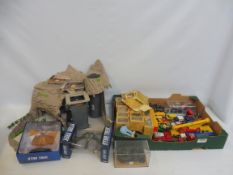 A selection of assorted collectables including a Thunderbirds Tracey Island, loose playworn die-cast