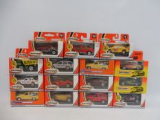 A selection of Matchbox Mattel wheels, mainly modern racing vehicles, in good condition.