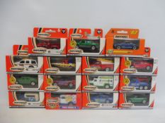 A selection of Matchbox Mattel wheels, mainly modern racing vehicles, in good condition.