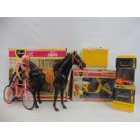 A box of assorted 1970s Sindy to include the horse, motorcycle etc.