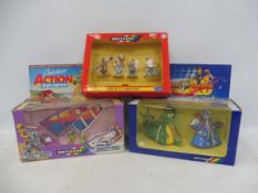 Three boxed Britains sets, farmyard, Knights of the Sword and Outdoor Action Team.