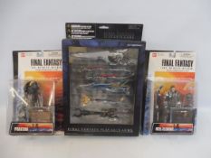 Two Bandai carded Final Fantasy figures and a Final Fantasy play set.