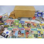 A quantity of football and speedway programmes, plus a wooden toy truck.