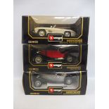 Three boxed 1/18 scale Burago models, all Mercedes.