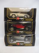 Three boxed 1/18 scale Burago models, all Mercedes.