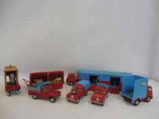 A selection of playworn Corgi Chipperfields Circus vehicles with a selection of animals, to