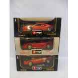 Three boxed 1/18 scale Burago models, all Ferraris.