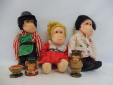 A selection of PG Tips monkey collectables, circa 1970s, and lidded egg cups.