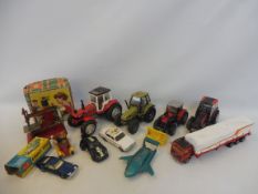 A quantity of playworn die-cast models to include a boxed Corgi Oldsmobile Torino, poor condition, a