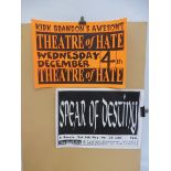 Two original gig posters for The Theatre of Hate and Spear of Destiny, pin holes to corners.