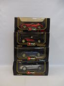 Four boxed 1/18 scale Burago models, all American supercars, two Dodge and two Chevrolet.