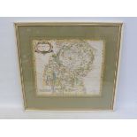 A framed and glazed Robert Morden map of Westmorland, 24 x 22 1/2".