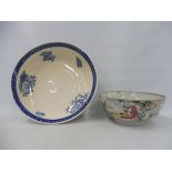 A 19th Century Chinese Famille Rose fruit bowl, 10 1/2" diameter, plus a large blue and white