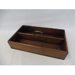 A Georgian mahogany two compartment cutlery tray, with brass carrying handle, 16 1/4" long.