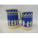 A graduated pair of Copeland Late Spode blue and white jugs, the tallest 6" h.