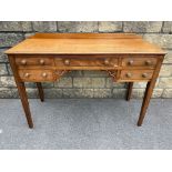 A Victorian mahogany five drawer dressing table raised upon square tapering supports, 45" w x 32"