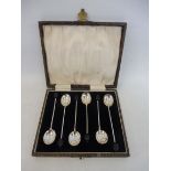 A cased set of six silver coffee spoons, with coffee bean ends, Birmingham 1926.