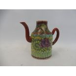 An early Chinese 'Clobbered' teapot of unusual form, signature to base, 4 1/2" h.