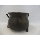 A 17th Century patinated bronze cauldron of large size, 10 1/2" diameter, 9" h.