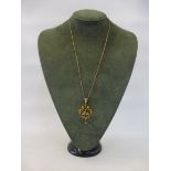 A 9ct gold Art Nouveau aquamarine and pearl pendant and chain, 4.7g.