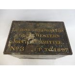 A 19th Century toleware tin strong box, still bearing the original wording for 'London & North