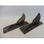 M. FONT - a pair of well detailed bronze ducks on stylised bases, both signed, each base approx.